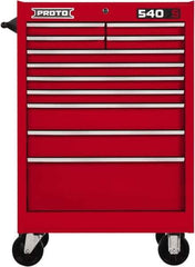 Proto - 11 Drawer Steel Tool Roller Cabinet - 27" Wide x 42" High x 18" Deep, Ball Bearing Drawer Slides, Red - Apex Tool & Supply