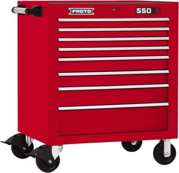 Proto - 8 Drawer Steel Tool Roller Cabinet - 34" Wide x 41" High x 25-1/4" Deep, Ball Bearing Drawer Slides, Red - Apex Tool & Supply