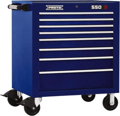 Proto - 8 Drawer Steel Tool Roller Cabinet - 34" Wide x 41" High x 25-1/4" Deep, Ball Bearing Drawer Slides, Blue - Apex Tool & Supply