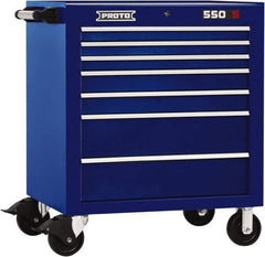 Proto - 7 Drawer Steel Tool Roller Cabinet - 34" Wide x 41" High x 25-1/4" Deep, Ball Bearing Drawer Slides, Blue - Apex Tool & Supply