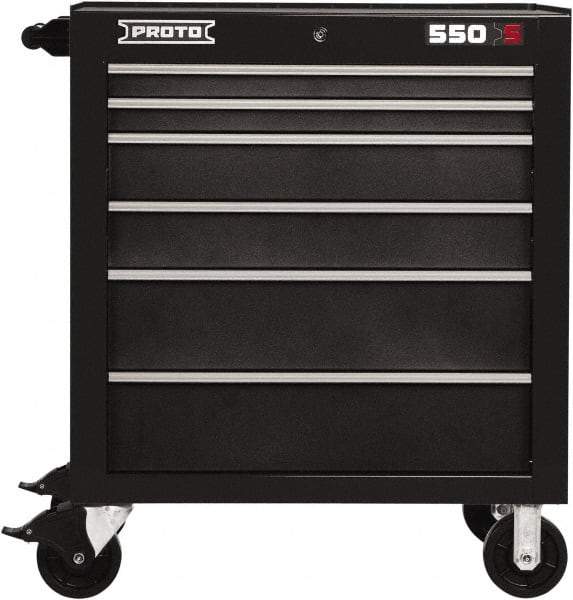 Proto - 6 Drawer Steel Tool Roller Cabinet - 34" Wide x 41" High x 25-1/4" Deep, Ball Bearing Drawer Slides, Black - Apex Tool & Supply