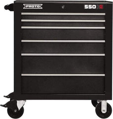 Proto - 6 Drawer Steel Tool Roller Cabinet - 34" Wide x 41" High x 25-1/4" Deep, Ball Bearing Drawer Slides, Black - Apex Tool & Supply
