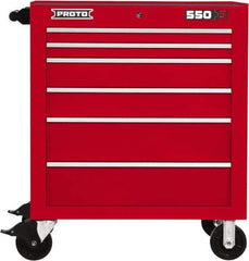 Proto - 6 Drawer Steel Tool Roller Cabinet - 34" Wide x 41" High x 25-1/4" Deep, Ball Bearing Drawer Slides, Red - Apex Tool & Supply
