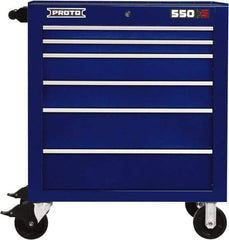 Proto - 6 Drawer Steel Tool Roller Cabinet - 34" Wide x 41" High x 25-1/4" Deep, Ball Bearing Drawer Slides, Blue - Apex Tool & Supply