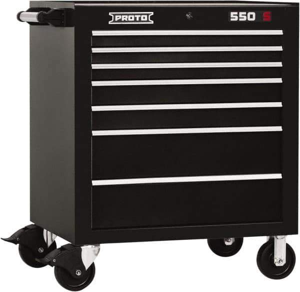 Proto - 7 Drawer Steel Tool Roller Cabinet - 34" Wide x 41" High x 25-1/4" Deep, Ball Bearing Drawer Slides, Black - Apex Tool & Supply