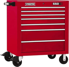 Proto - 7 Drawer Steel Tool Roller Cabinet - 34" Wide x 41" High x 25-1/4" Deep, Ball Bearing Drawer Slides, Red - Apex Tool & Supply