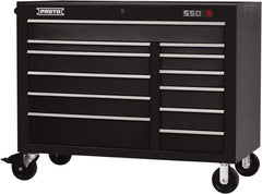Proto - 23,419 Lb Capacity, 12 Drawer Mobile Workstation - 50" Wide x 25-1/4" Deep x 41" High, Steel, Dual Black - Apex Tool & Supply