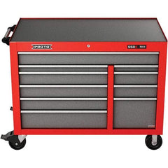 Proto - 23,419 Lb Capacity, 10 Drawer Mobile Power Workstation - 50" Wide x 25-1/4" Deep x 41" High, Steel, Safety Red & Gray - Apex Tool & Supply
