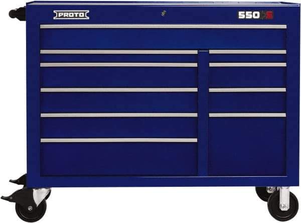 Proto - 23,105 Lb Capacity, 10 Drawer Mobile Power Workstation - 50" Wide x 25-1/4" Deep x 41" High, Steel, Blue - Apex Tool & Supply