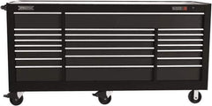 Proto - 48,115 Lb Capacity, 22 Drawer Mobile Power Workstation - 88-1/4" Wide x 27" Deep x 46-3/8" High, Steel, Dual Black - Apex Tool & Supply