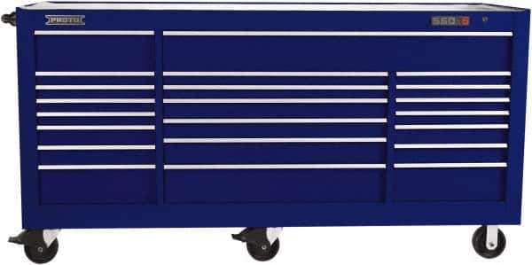 Proto - 48,115 Lb Capacity, 22 Drawer Mobile Workstation - 88-1/4" Wide x 27" Deep x 46-3/8" High, Steel, Blue - Apex Tool & Supply