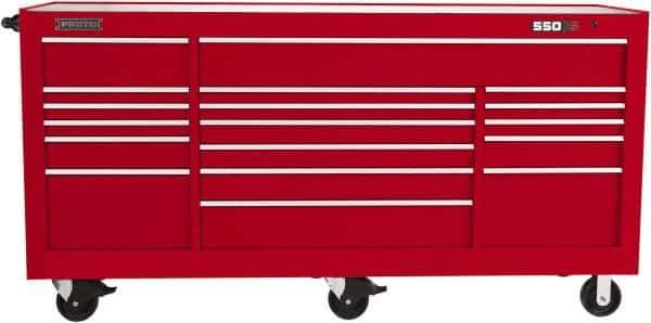 Proto - 48,654 Lb Capacity, 20 Drawer Mobile Workstation - 88-1/4" Wide x 27" Deep x 46-3/8" High, Steel, Red - Apex Tool & Supply