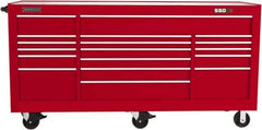 Proto - 48,654 Lb Capacity, 20 Drawer Mobile Workstation - 88-1/4" Wide x 27" Deep x 46-3/8" High, Steel, Red - Apex Tool & Supply