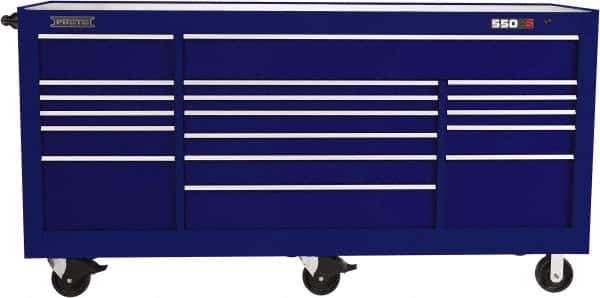 Proto - 48,654 Lb Capacity, 20 Drawer Mobile Workstation - 88-1/4" Wide x 27" Deep x 46-3/8" High, Steel, Blue - Apex Tool & Supply