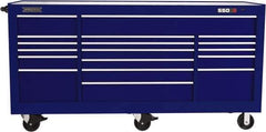 Proto - 48,654 Lb Capacity, 20 Drawer Mobile Workstation - 88-1/4" Wide x 27" Deep x 46-3/8" High, Steel, Blue - Apex Tool & Supply