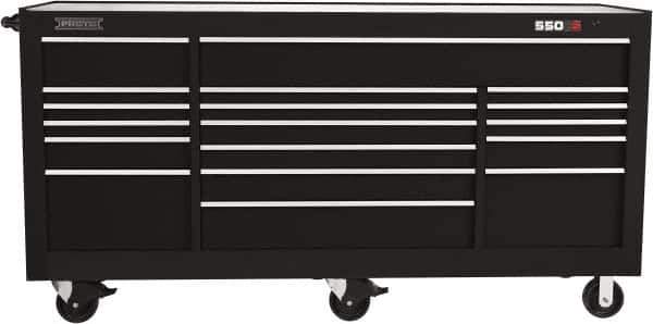 Proto - 48,654 Lb Capacity, 20 Drawer Mobile Workstation - 88-1/4" Wide x 27" Deep x 46-3/8" High, Steel, Black - Apex Tool & Supply