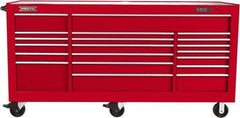 Proto - 48,654 Lb Capacity, 18 Drawer Mobile Workstation - 88-1/4" Wide x 27" Deep x 46-3/8" High, Steel, Red - Apex Tool & Supply