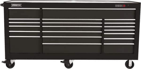 Proto - 48,654 Lb Capacity, 18 Drawer Mobile Workstation - 88-1/4" Wide x 27" Deep x 46-3/8" High, Steel, Dual Black - Apex Tool & Supply