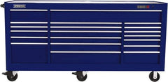 Proto - 48,654 Lb Capacity, 18 Drawer Mobile Workstation - 88-1/4" Wide x 27" Deep x 46-3/8" High, Steel, Blue - Apex Tool & Supply
