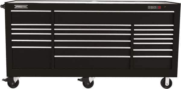 Proto - 48,654 Lb Capacity, 18 Drawer Mobile Workstation - 88-1/4" Wide x 27" Deep x 46-3/8" High, Steel, Black - Apex Tool & Supply