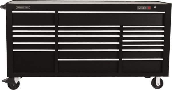 Proto - 39,577 Lb Capacity, 20 Drawer Mobile Workstation - 78-7/8" Wide x 25-1/4" Deep x 43-1/4" High, Steel, Black - Apex Tool & Supply