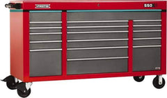 Proto - 30,144 Lb Capacity, 18 Drawer Mobile Power Workstation - 67" Wide x 25-1/4" Deep x 41" High, Steel, Safety Red & Gray - Apex Tool & Supply