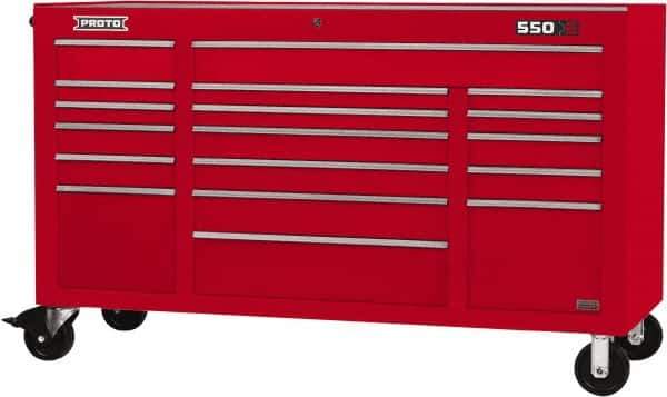 Proto - 30,144 Lb Capacity, 18 Drawer Mobile Power Workstation - 67" Wide x 25-1/4" Deep x 41" High, Steel, Red - Apex Tool & Supply