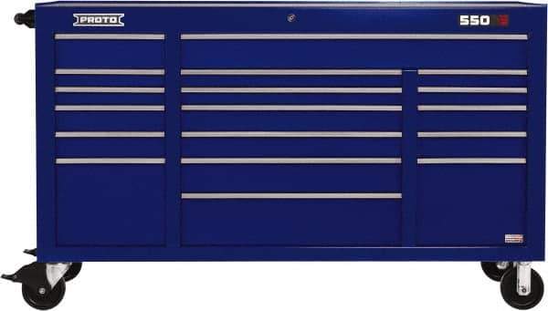 Proto - 30,144 Lb Capacity, 18 Drawer Mobile Power Workstation - 67" Wide x 25-1/4" Deep x 41" High, Steel, Blue - Apex Tool & Supply
