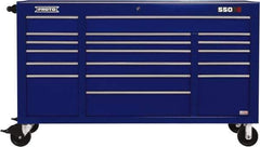 Proto - 30,144 Lb Capacity, 18 Drawer Mobile Power Workstation - 67" Wide x 25-1/4" Deep x 41" High, Steel, Blue - Apex Tool & Supply