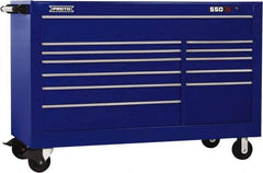 Proto - 36,455 Lb Capacity, 12 Drawer Mobile Workstation - 66" Wide x 27" Deep x 46" High, Steel, Blue - Apex Tool & Supply