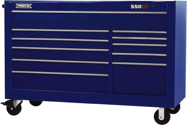 Proto - 35,917 Lb Capacity, 11 Drawer Mobile Workstation - 66" Wide x 27" Deep x 46" High, Steel, Blue - Apex Tool & Supply