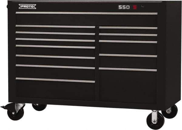 Proto - 28,291 Lb Capacity, 13 Drawer Mobile Workstation - 57" Wide x 25-1/4" Deep x 43" High, Steel, Black - Apex Tool & Supply