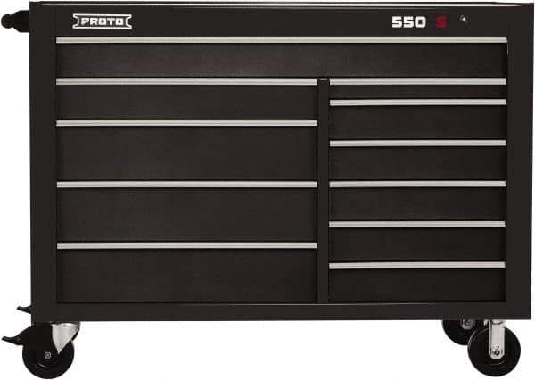 Proto - 26,541 Lb Capacity, 11 Drawer Mobile Workstation - 57" Wide x 25-1/4" Deep x 43" High, Steel, Dual Black - Apex Tool & Supply