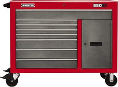 Proto - 18,920 Lb Capacity, 8 Drawer Mobile Workstation - 50" Wide x 25-1/4" Deep x 41" High, Steel, Safety Red & Gray - Apex Tool & Supply