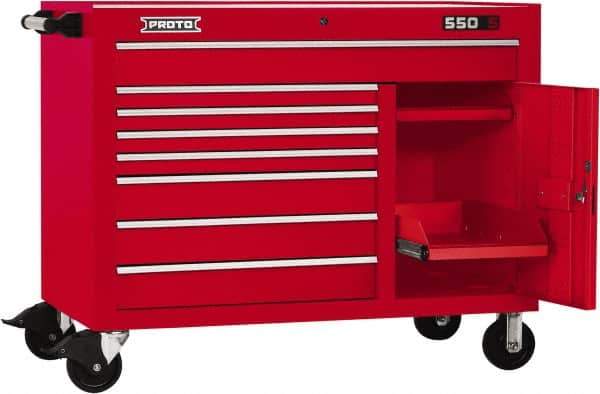 Proto - 18,920 Lb Capacity, 8 Drawer Mobile Workstation - 50" Wide x 25-1/4" Deep x 41" High, Steel, Red - Apex Tool & Supply
