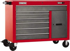 Proto - 18,109 Lb Capacity, 7 Drawer Mobile Workstation - 50" Wide x 25-1/4" Deep x 41" High, Steel, Safety Red & Gray - Apex Tool & Supply