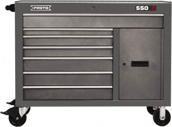 Proto - 18,109 Lb Capacity, 7 Drawer Mobile Workstation - 50" Wide x 25-1/4" Deep x 41" High, Steel, Dual Gray - Apex Tool & Supply