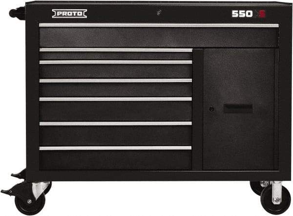 Proto - 18,109 Lb Capacity, 7 Drawer Mobile Workstation - 50" Wide x 25-1/4" Deep x 41" High, Steel, Dual Black - Apex Tool & Supply