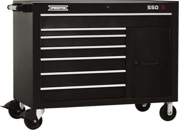Proto - 18,109 Lb Capacity, 7 Drawer Mobile Workstation - 50" Wide x 25-1/4" Deep x 41" High, Steel, Black - Apex Tool & Supply