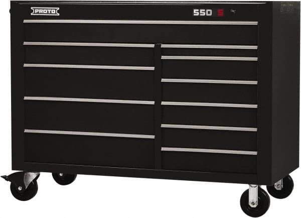 Proto - 26,541 Lb Capacity, 11 Drawer Mobile Workstation - 57" Wide x 25-1/4" Deep x 43" High, Steel, Black - Apex Tool & Supply