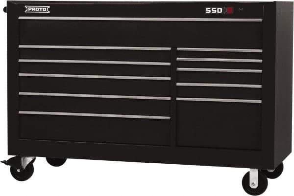 Proto - 35,917 Lb Capacity, 11 Drawer Mobile Workstation - 66" Wide x 27" Deep x 46" High, Steel, Black - Apex Tool & Supply