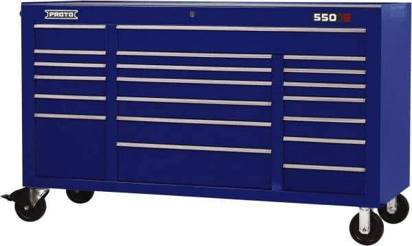 Proto - 30,519 Lb Capacity, 20 Drawer Mobile Workstation - 67" Wide x 25-1/4" Deep x 41" High, Steel, Blue - Apex Tool & Supply