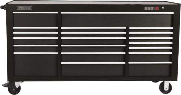 Proto - 39,577 Lb Capacity, 20 Drawer Mobile Workstation - 78-7/8" Wide x 25-1/4" Deep x 43-1/4" High, Steel, Dual Black - Apex Tool & Supply