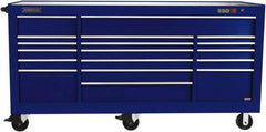 Proto - 48,654 Lb Capacity, 18 Drawer Mobile Workstation - 88-1/4" Wide x 27" Deep x 46-3/8" High, Steel, Blue - Apex Tool & Supply