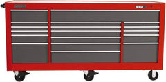 Proto - 48,654 Lb Capacity, 20 Drawer Mobile Power Workstation - 88-1/4" Wide x 27" Deep x 46-3/8" High, Steel, Safety Red & Gray - Apex Tool & Supply