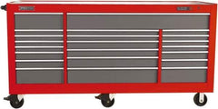 Proto - 48,115 Lb Capacity, 22 Drawer Mobile Workstation - 88-1/4" Wide x 27" Deep x 46-3/8" High, Steel, Safety Red & Gray - Apex Tool & Supply