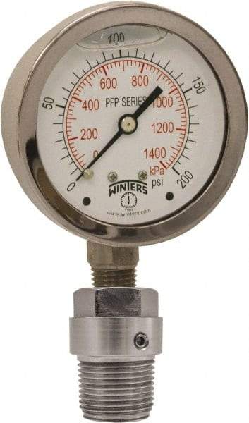 Winters - 2-1/2" Dial, 1/4 Thread, 0-600 Scale Range, Pressure Gauge - Bottom Connection Mount, Accurate to 1.5% of Scale - Apex Tool & Supply