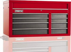 Proto - 8 Drawer Top Tool Chest - 50" Wide x 25-1/4" Deep x 27" High, Steel, Safety Red/Gray - Apex Tool & Supply