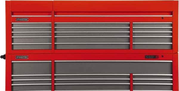 Proto - 15 Drawer Top Tool Chest - 88-1/4" Wide x 27" Deep x 27-1/4" High, Steel, Safety Red/Gray - Apex Tool & Supply