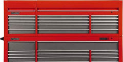 Proto - 15 Drawer Top Tool Chest - 88-1/4" Wide x 27" Deep x 27-1/4" High, Steel, Safety Red/Gray - Apex Tool & Supply